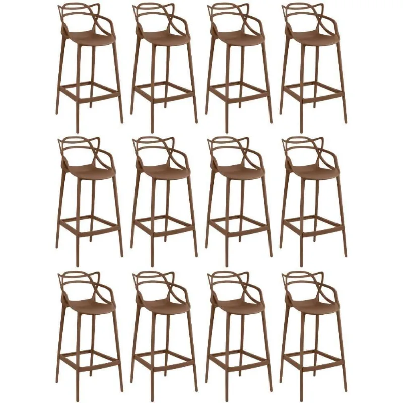 Kit 12 Banquetas Allegra Com Encosto Design Cozinha/bancada - Marrom