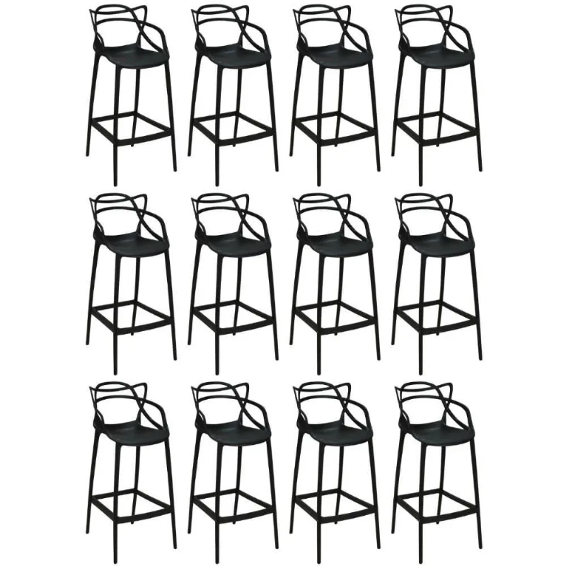 Kit 12 Banquetas Allegra Com Encosto Design Cozinha/bancada - Preto
