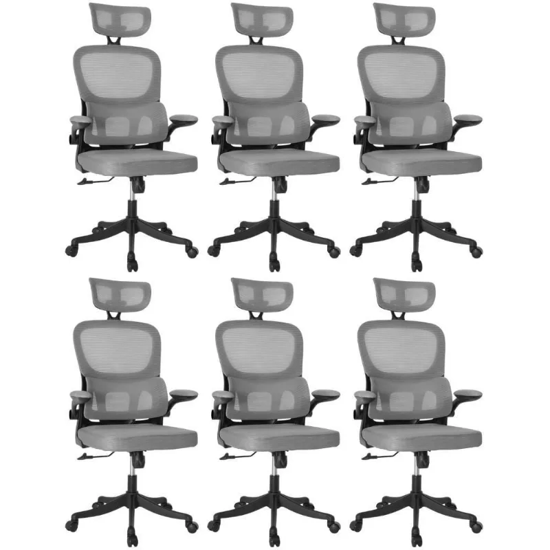 Kit 6 Cadeiras De Escritório Executiva Viena Com Regulagem De Altura - Cinza/preto