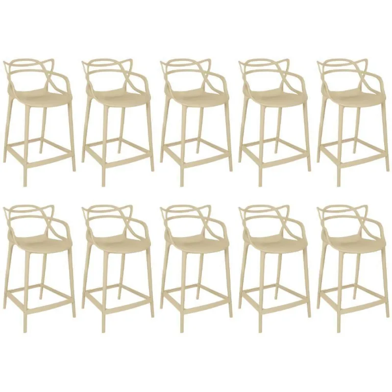 Kit 10 Banquetas Média Allegra 66cm Design Cozinha/bancada - Nude