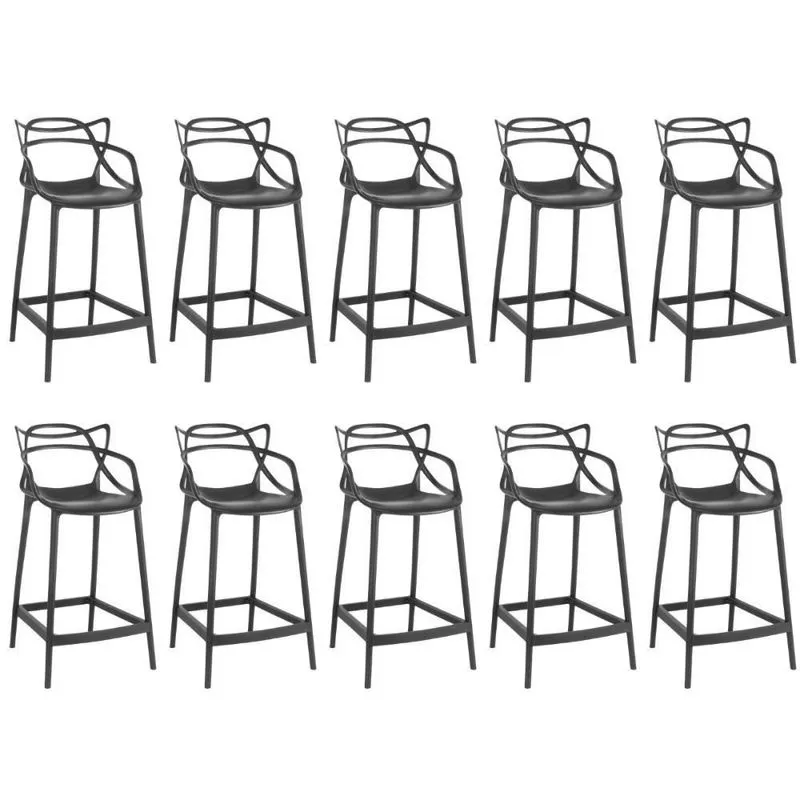 Kit 10 Banquetas Média Allegra 66cm Design Cozinha/bancada - Preto