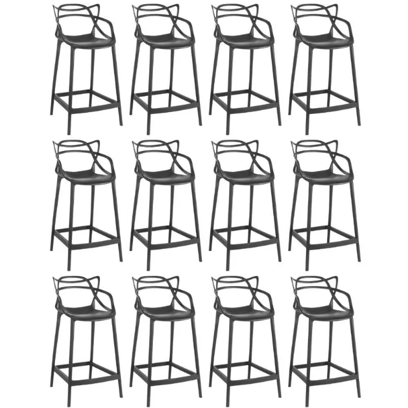 Kit 12 Banquetas Média Allegra 66cm Design Cozinha/bancada - Preto