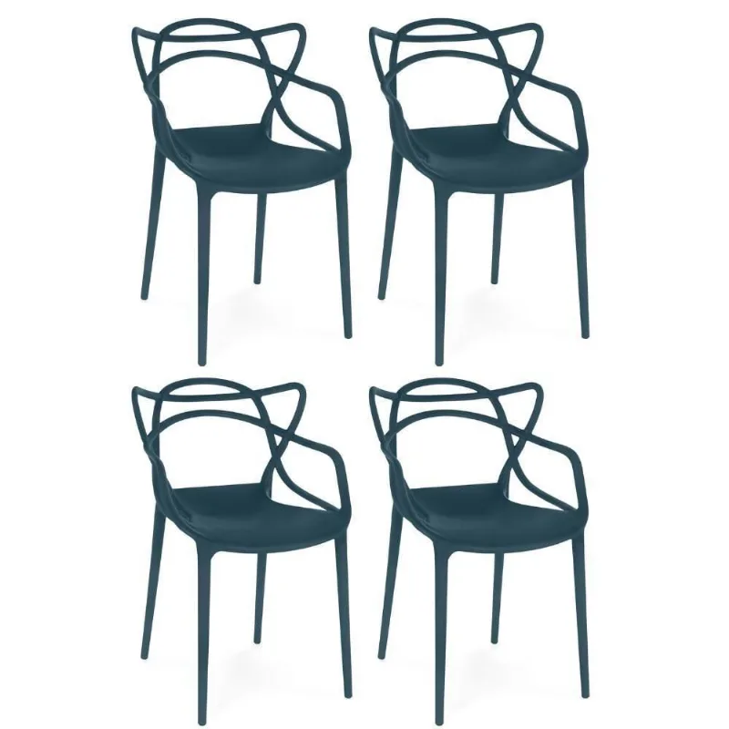 Kit 4 Cadeiras De Jantar Allegra Design Empilhável - Azul Marinho