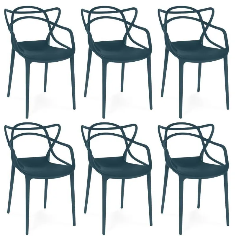Kit 6 Cadeiras De Jantar Allegra Design Empilhável - Azul Marinho