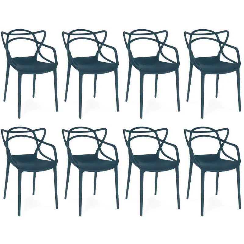 Kit 8 Cadeiras De Jantar Allegra Design Empilhável - Azul Marinho