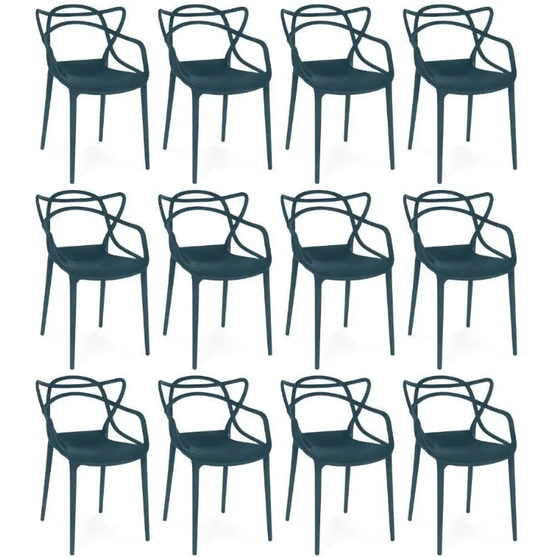 Kit 12 Cadeiras De Jantar Allegra Design Empilhável - Azul Marinho