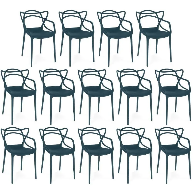 Kit 14 Cadeiras De Jantar Allegra Design Empilhável - Azul Marinho