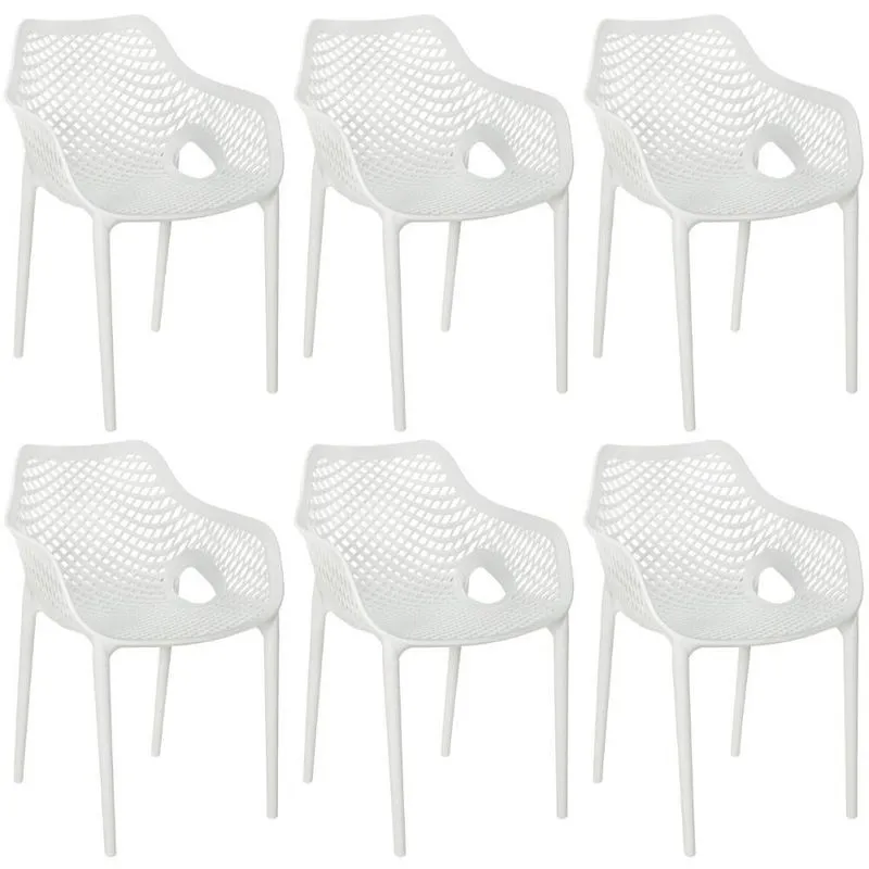 Kit 6 Cadeiras De Jantar Design Suits Com Braços Empilhável Em Polipropileno - Branco