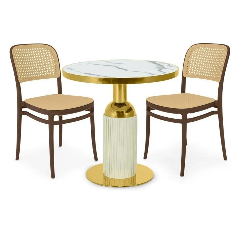 Conjunto Mesa De Jantar Redonda Imperial 70cm Branca Com 2 Cadeiras Roma - Marrom