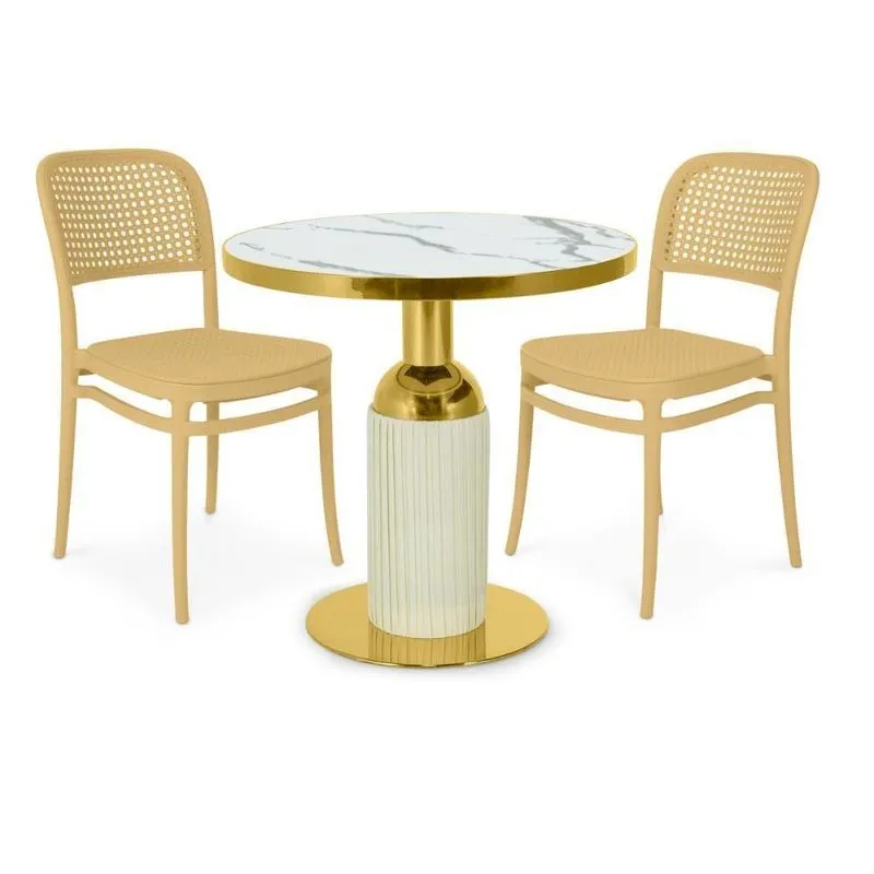 Conjunto Mesa De Jantar Redonda Imperial 70cm Branca Com 2 Cadeiras Roma - Nude