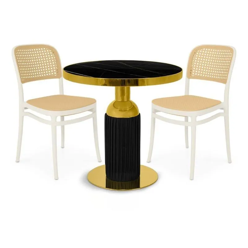 Conjunto Mesa De Jantar Redonda Imperial 70cm Preta Com 2 Cadeiras Roma - Branco