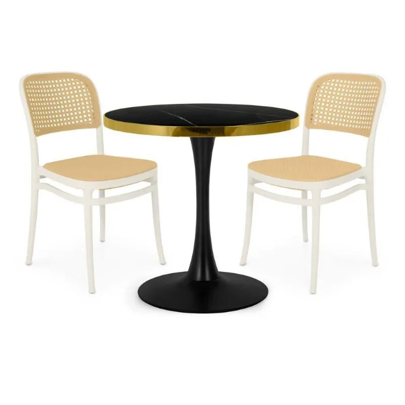 Conjunto Mesa De Jantar Redonda Majestic 70cm Preta Com 2 Cadeiras Roma - Branco