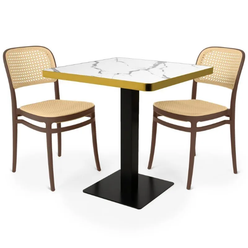 Conjunto Mesa De Jantar Redonda Venezia 70x70cm Branca Com 2 Cadeiras Roma - Marrom