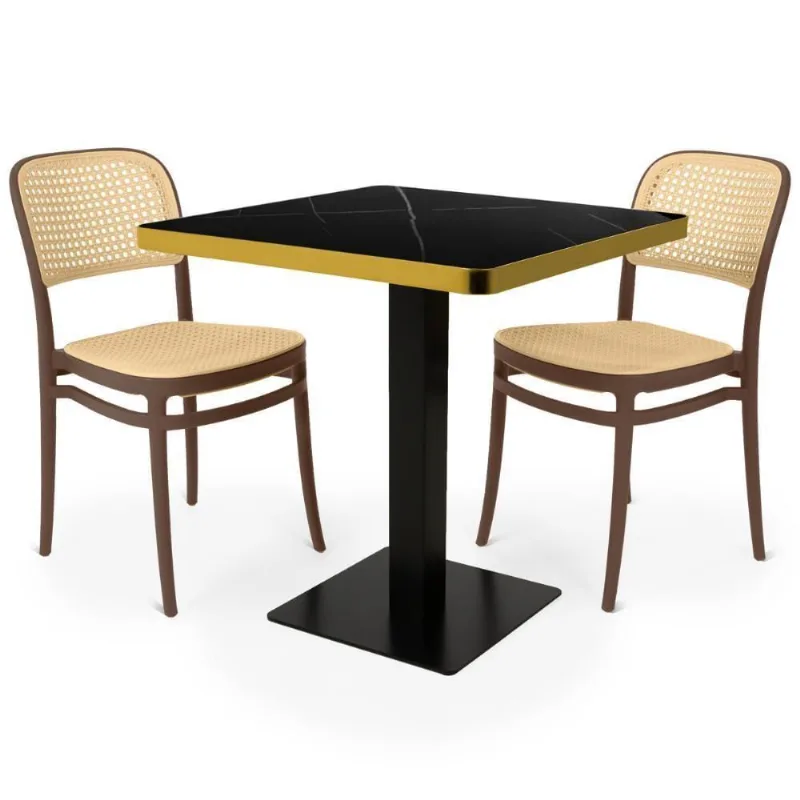 Conjunto Mesa De Jantar Redonda Venezia 70x70cm Preta Com 2 Cadeiras Roma - Marrom