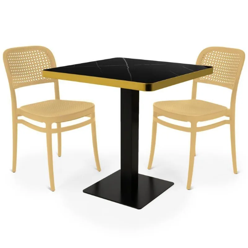 Conjunto Mesa De Jantar Redonda Venezia 70x70cm Preta Com 2 Cadeiras Roma - Nude