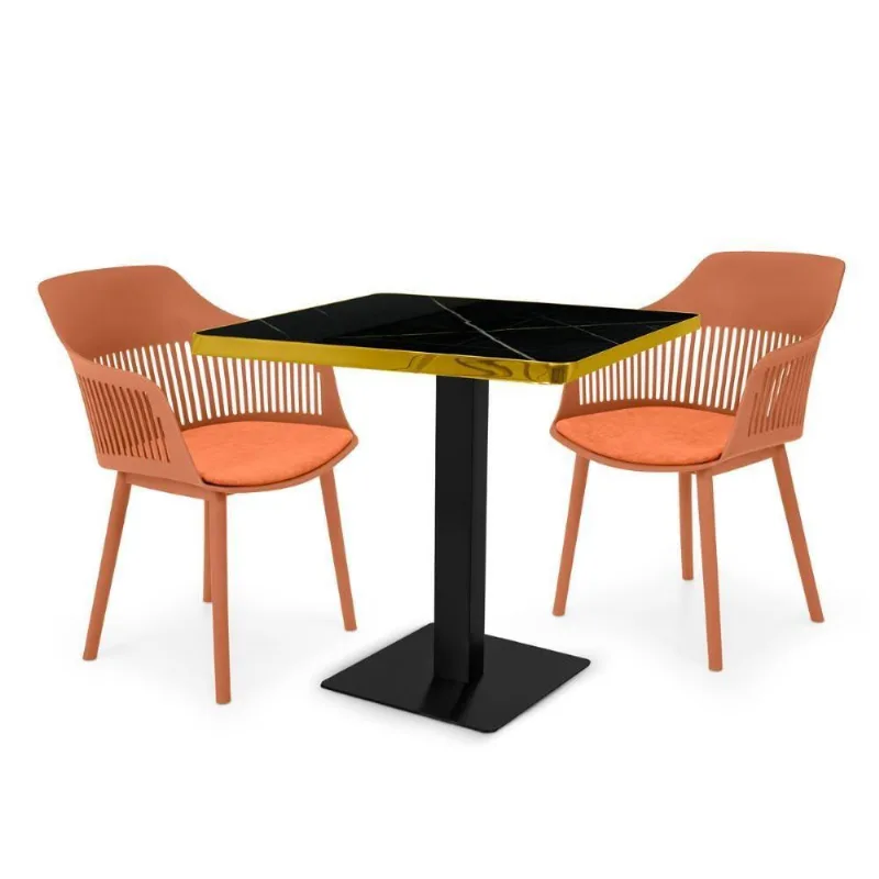 Conjunto Mesa De Jantar Quadrada Venezia 70x70cm Preta Com 2 Cadeiras Estofadas Marcela - Marrom