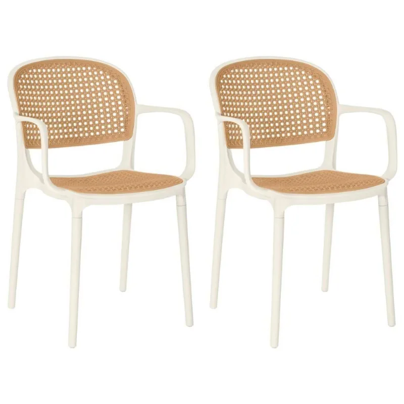 Kit 2 Cadeiras De Jantar Roma Prática Com Braços Para Sala E Cozinha - Bege