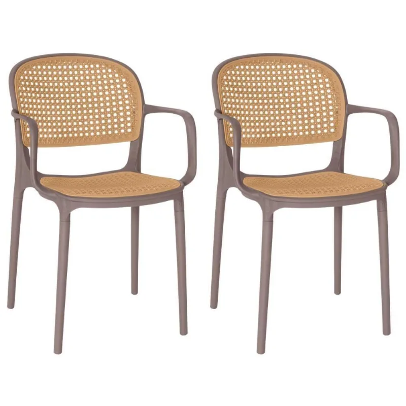 Kit 2 Cadeiras De Jantar Roma Prática Com Braços Para Sala E Cozinha - Marrom Claro