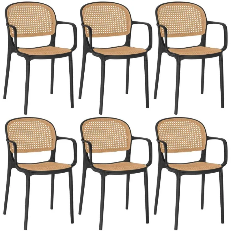 Kit 6 Cadeiras De Jantar Roma Prática Com Braços Para Sala E Cozinha - Preto
