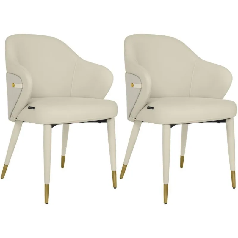 Kit 2 Cadeiras De Jantar Estofada Milano Design Italiano Com Encosto Ergonômico - Creme/cinza
