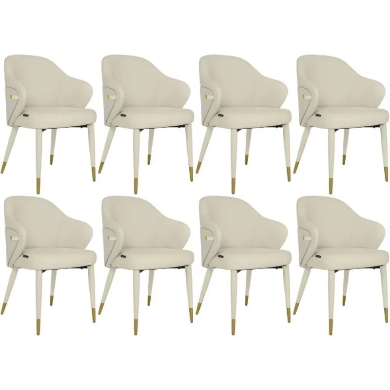 Kit 8 Cadeiras De Jantar Estofada Milano Design Italiano Com Encosto Ergonômico - Creme/cinza