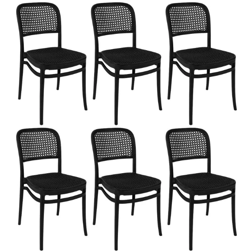 Kit 6 Cadeiras de Jantar Roma em Plástico Preto All Black Magazine Decor