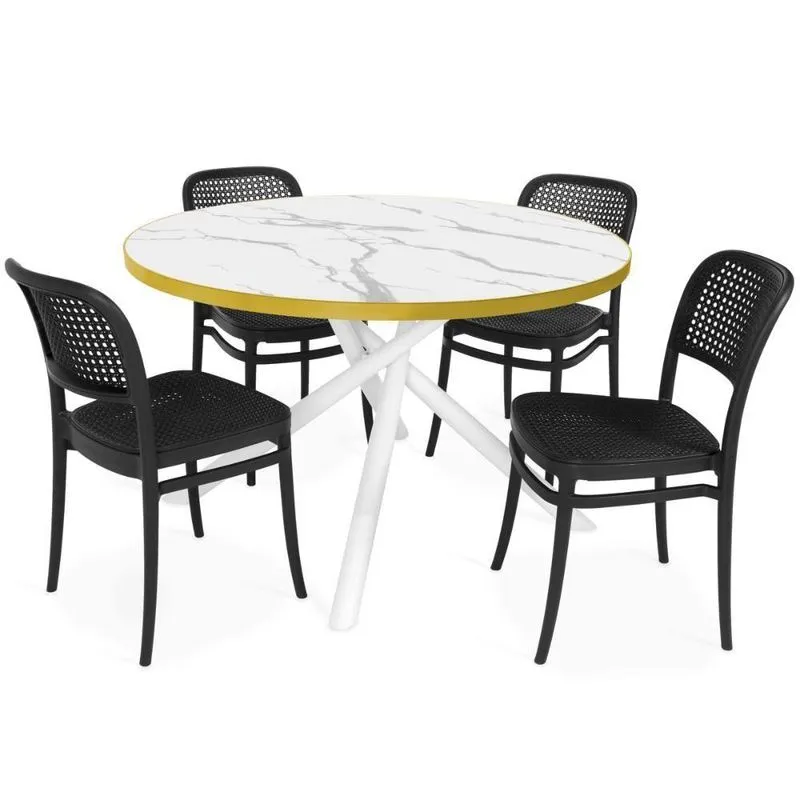 Conjunto De Jantar Solaris 4 Lugares Tampo De Vidro Com Cadeiras Roma All Black 120cm Magazine Decor