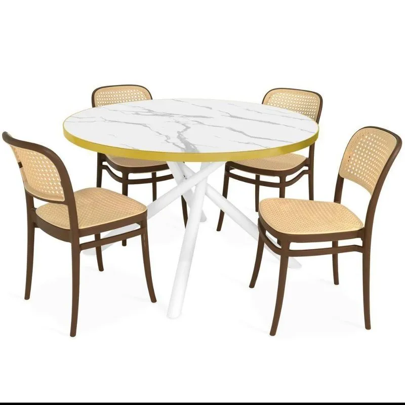 Mesa Solaris Redonda 4 Lugares MDF Marmorizada Branca 120cm Magazine Decor