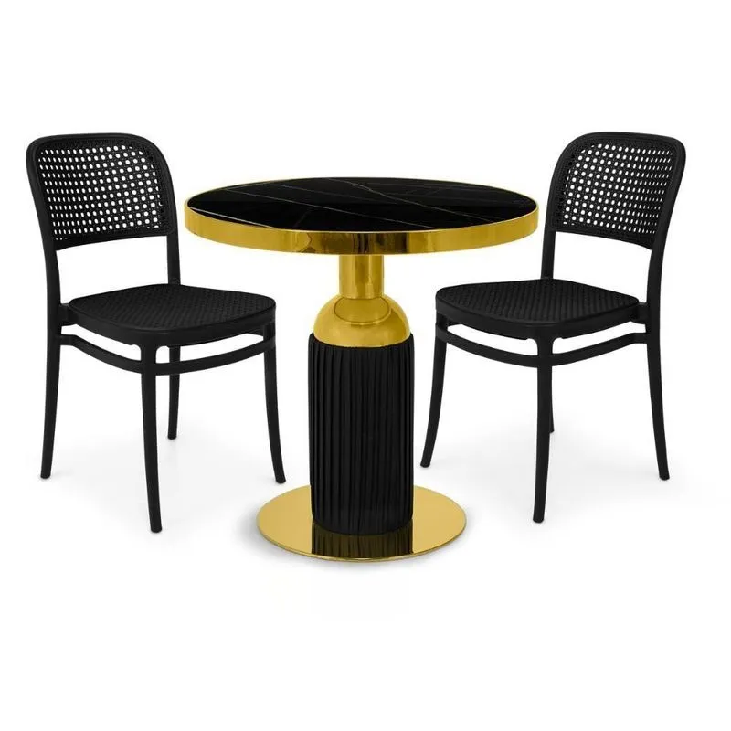 Conjunto De Jantar Imperial 70cm Com 2 Cadeiras Roma All Black Magazine Decor