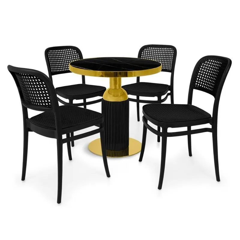 Conjunto Mesa De Jantar Redonda Imperial 70cm 4 Lugares Tampo Mármore Sintético Preto Magazine Decor
