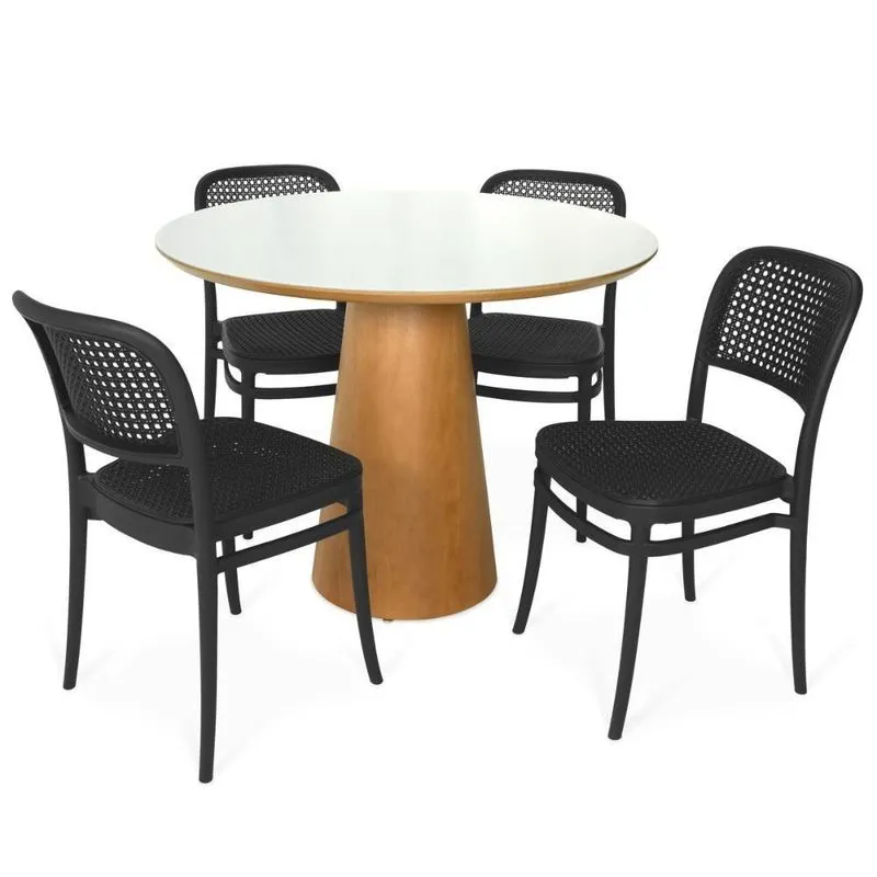Conjunto Mesa De Jantar Quiara 4 Lugares Tampo De Vidro Com Cadeiras Roma Branco 100cm