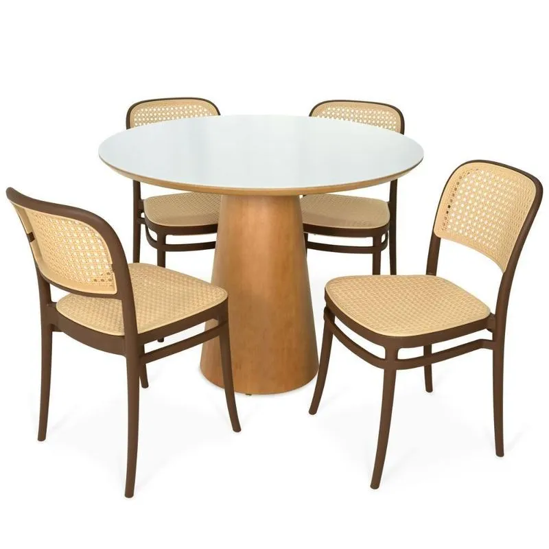 Conjunto Mesa De Jantar Quiara 4 Lugares Tampo De Vidro Branco E Marrom 100cm Magazine Decor