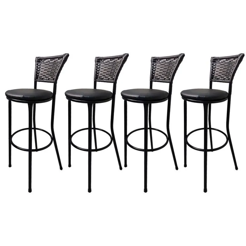 Kit 4 Banquetas Bistro Assento Preto Encosto Preto Balcao