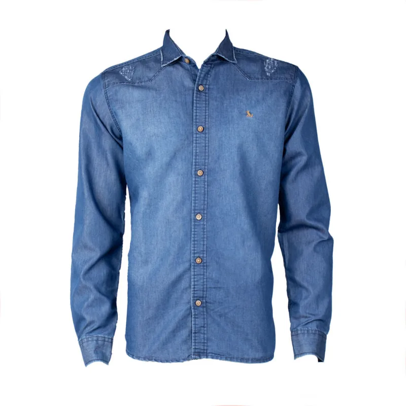 Camisa Masculina Amil Manga Longa Jeans Marinho - 4