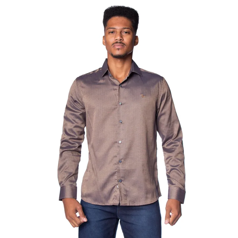 Camisa Masculina Amil Slim Manga Longa Dourado - 4