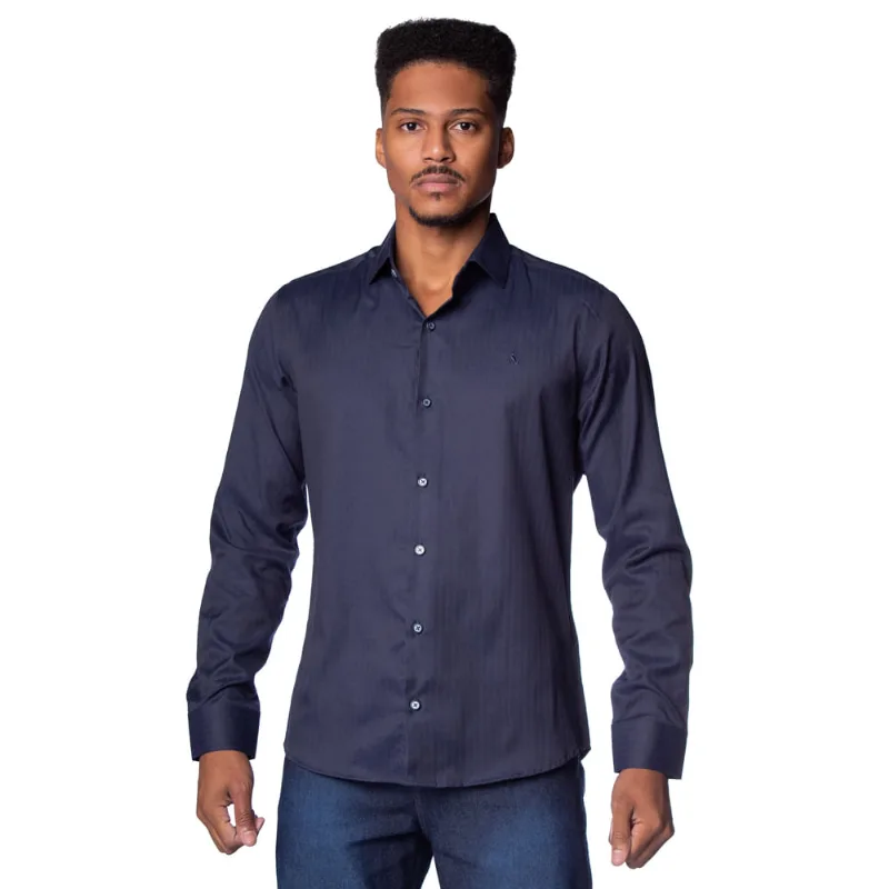 Camisa Masculina Amil Slim Aglow Manga Longa Marinho - 4