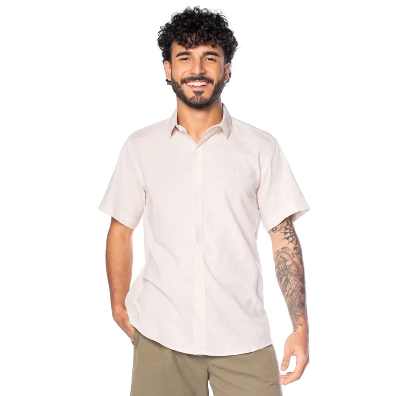 Camisa Masculina Amil Manga Curta em Algodão Bege Claro - 3