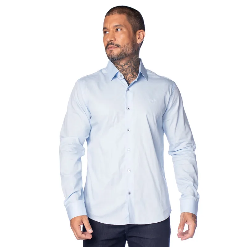 Camisa Masculina Amil Slim Detalhe Fechamento Azul Claro - 4