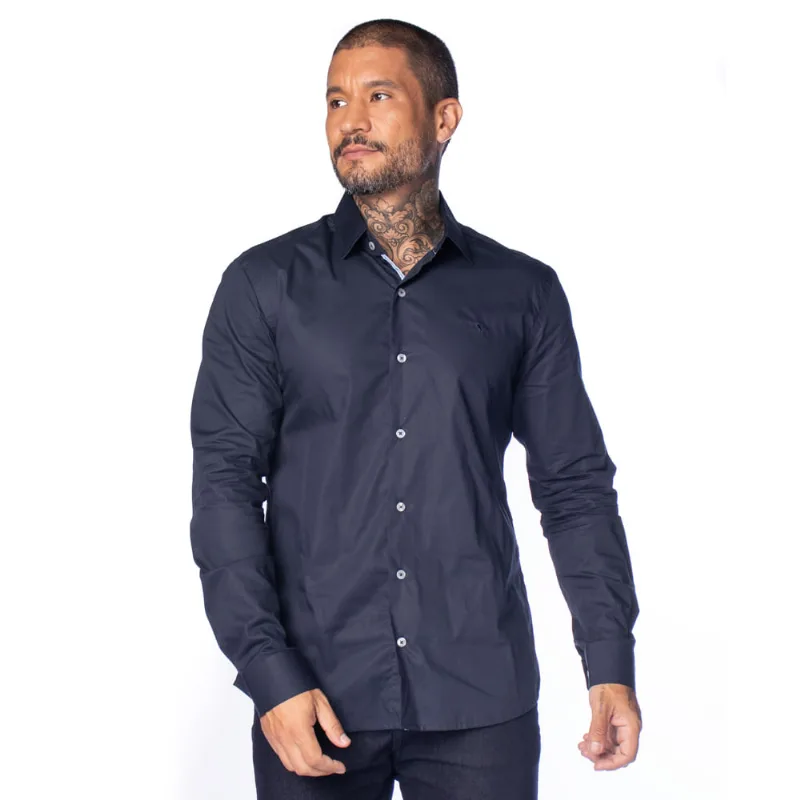 Camisa Masculina Amil Slim Faixa Azul Claro Leve Marinho - 5