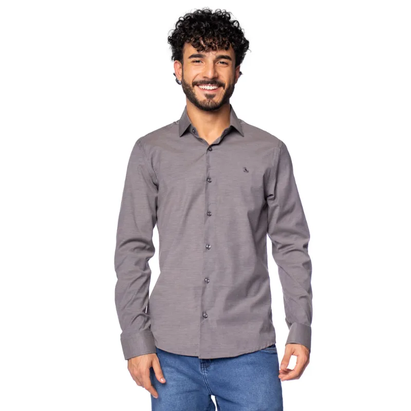 Camisa Masculina Amil Slim com Elastano Cinza - 3
