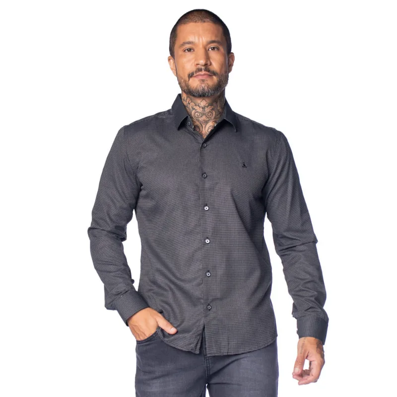 Camisa Masculina Amil Slim Padrão Micro Pontos Preto/Branco - 4