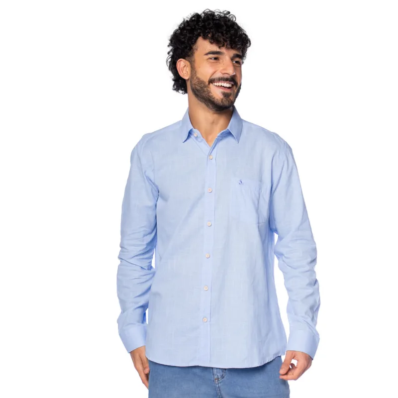 Camisa Masculina Amil Manga Longa em Algodão Azul Claro - 4