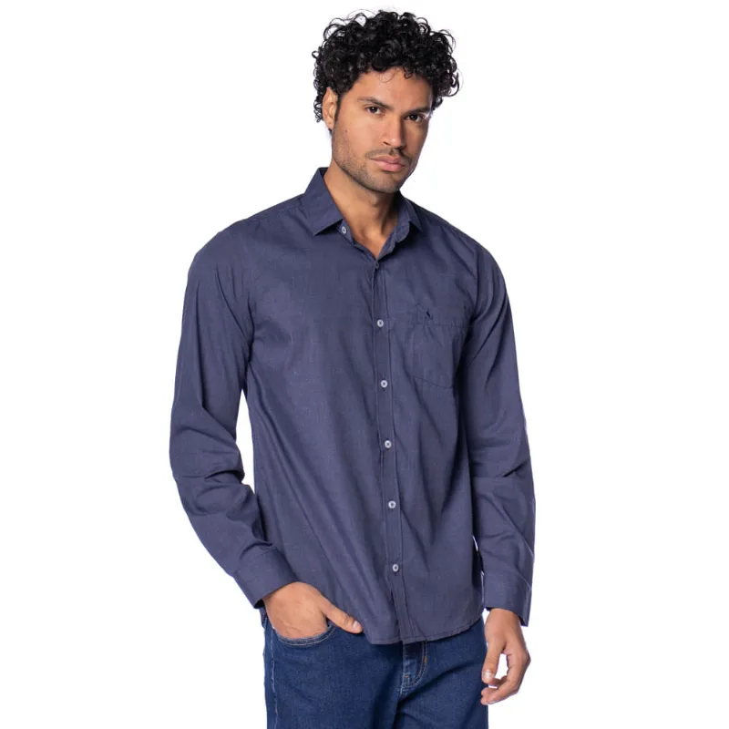 Camisa Masculina Amil Manga Longa Comfort Mescla Marinho - 2