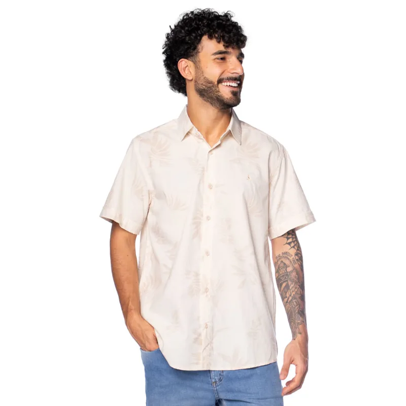 Camisa Masculina Amil Manga Curta Estampada Creme - 5
