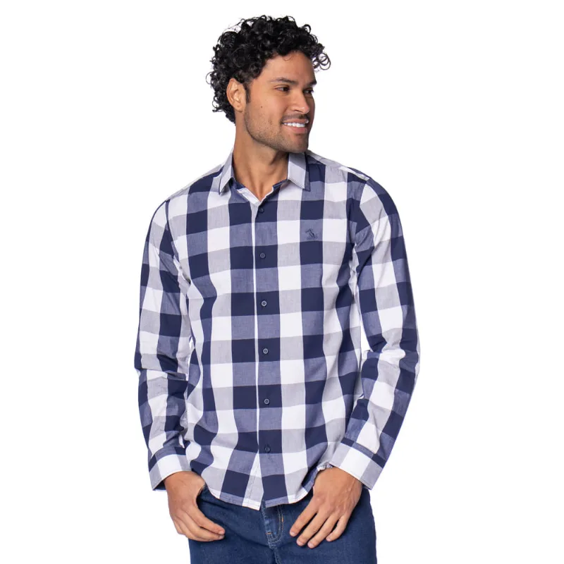 Camisa Masculina Amil Manga Longa Slim Aston Azul - 4