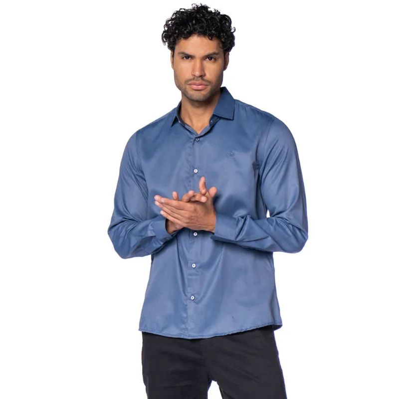 Camisa Masculina Amil Manga Longa Slim Azul - 3