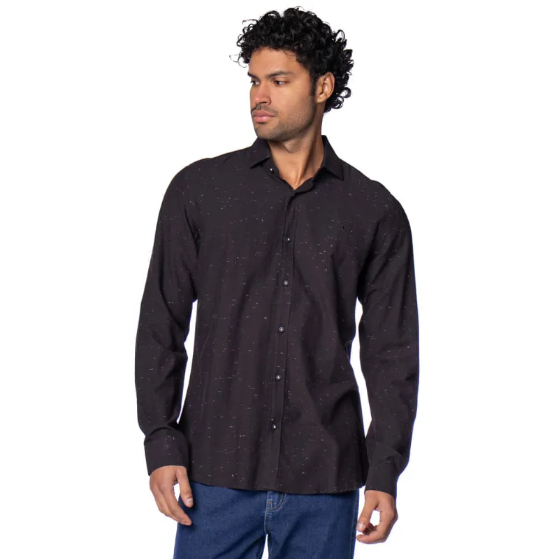 Camisa Masculina Amil Manga Longa Slim Viscose Preto - 4