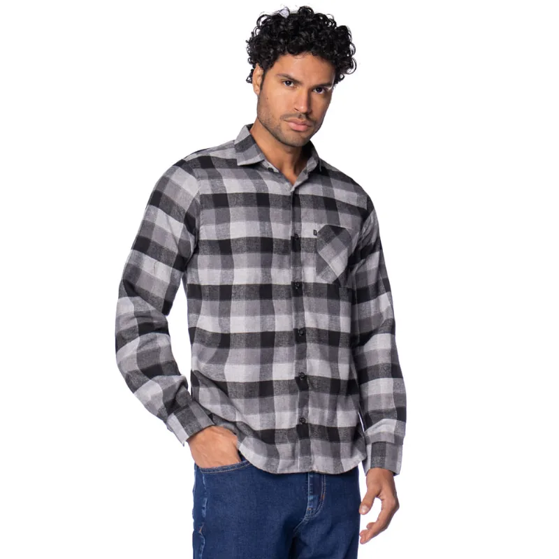 Camisa Masculina Amil Xadrez Flanelado Atemporal Cinza/Preto - 2