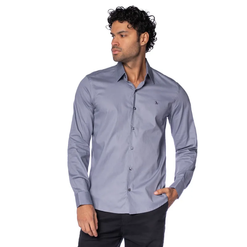 Camisa Masculina Amil Manga Longa Lavender Elastano Cinza - 5