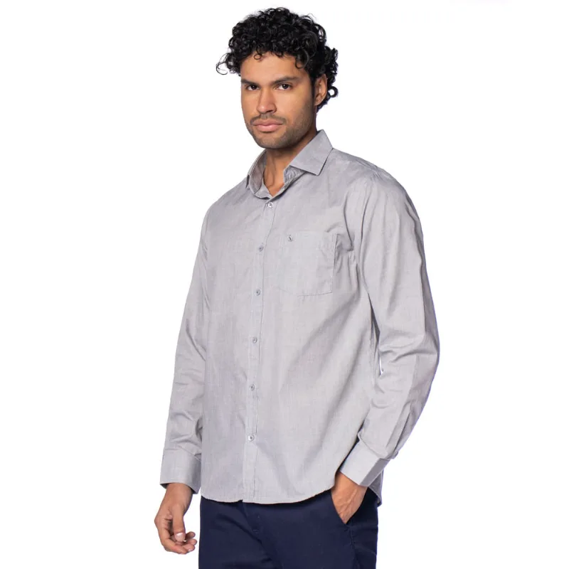 Camisa Masculina Amil Manga Longa Comfort Mescla Cinza - 5